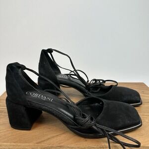 New NWOB Womens Cordani Black Suede Strappy Tie Block Heels Pumps Size EU 38.5